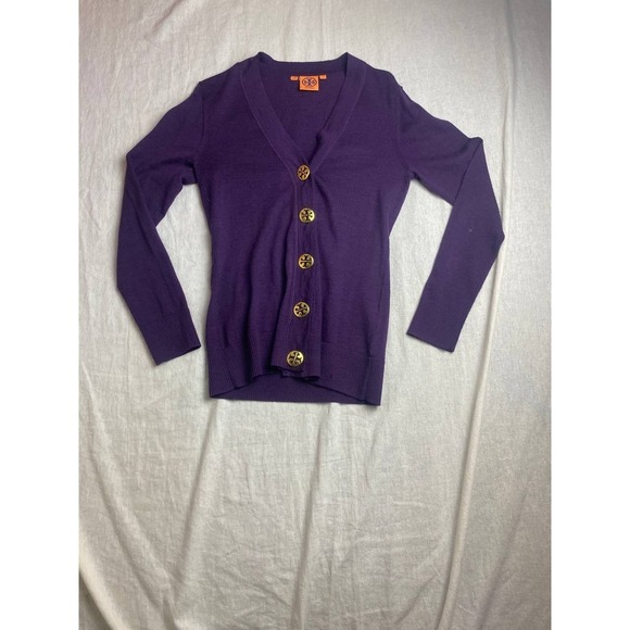Tory Burch Sweaters - Tory Burch Cardigan Sweater Womens Purple Small Purple Knit Gold Buttons V-Neck